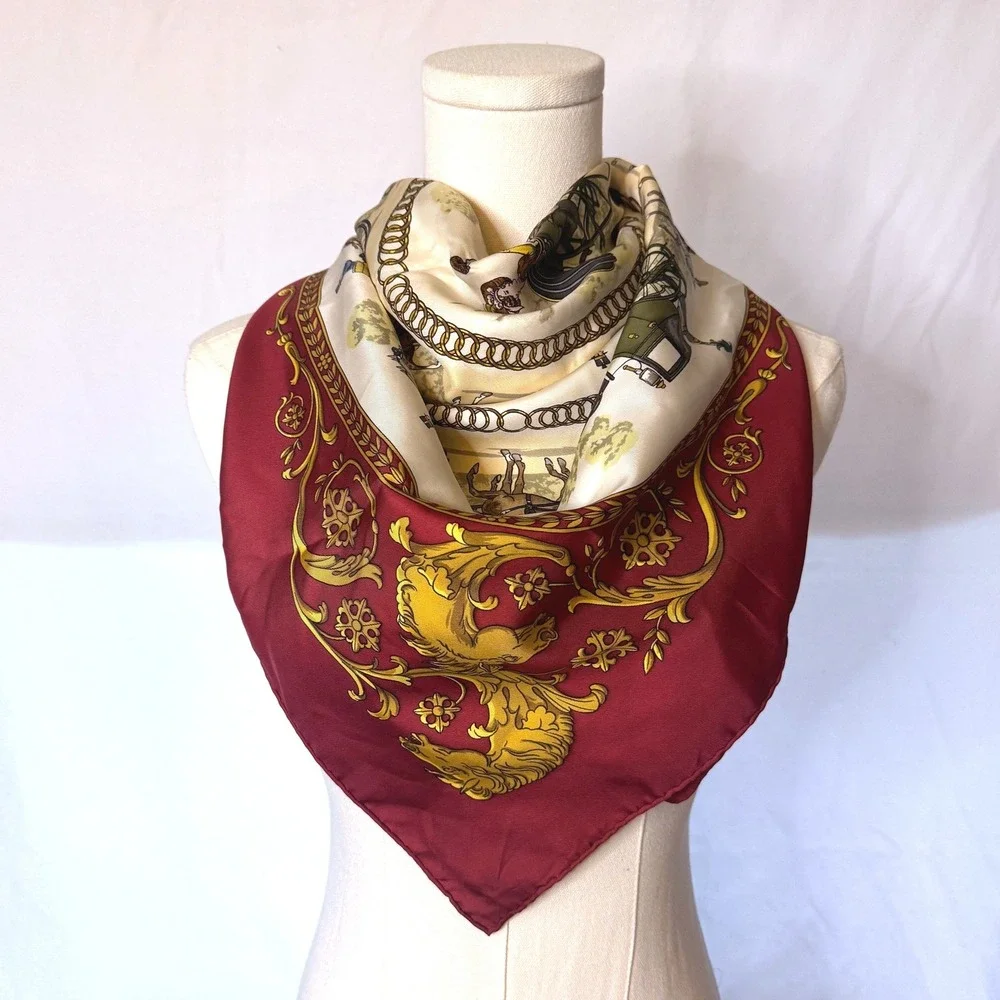 Vintage Hermes La Promenade‎ De Longchamps Silk Scarf Burgundy Philippe Ledoux